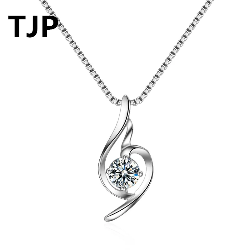 

TJP Fashion Heart Shaped Pendants Necklace Women Wedding Engagement Party 925 Sterling Silver Necklace Shiny Crystal CZ Stones