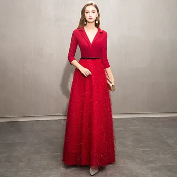 

2020 New Wine Red Evening Dresses Elegant Lace Evening Gowns Long Formal Evening Dress Styles Women Prom Party Dresses LYFY37