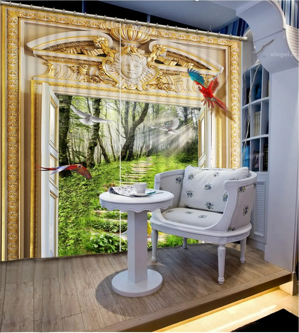 

Europe style relief sunshine 3D Window Curtains For Bedding room Home Decoration