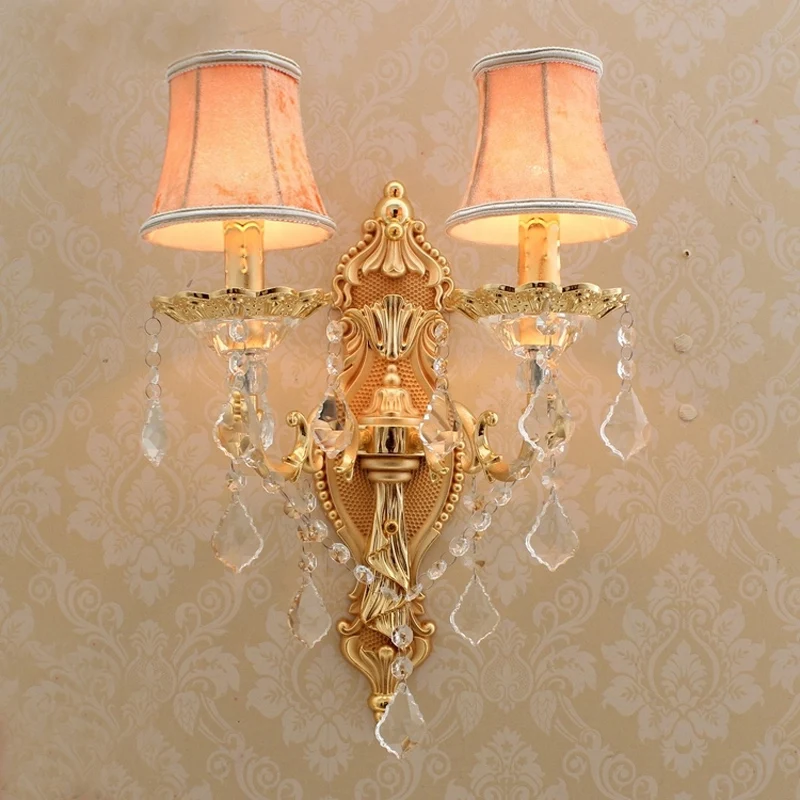 Satin Gold Wall Sconce With Fabric Shade Modern Led Crystal Satin Gold Wall Sconce With Fabric Shade Modern Led Crystal Lighting Hotel Lamps Mirror Lights Lamp Home