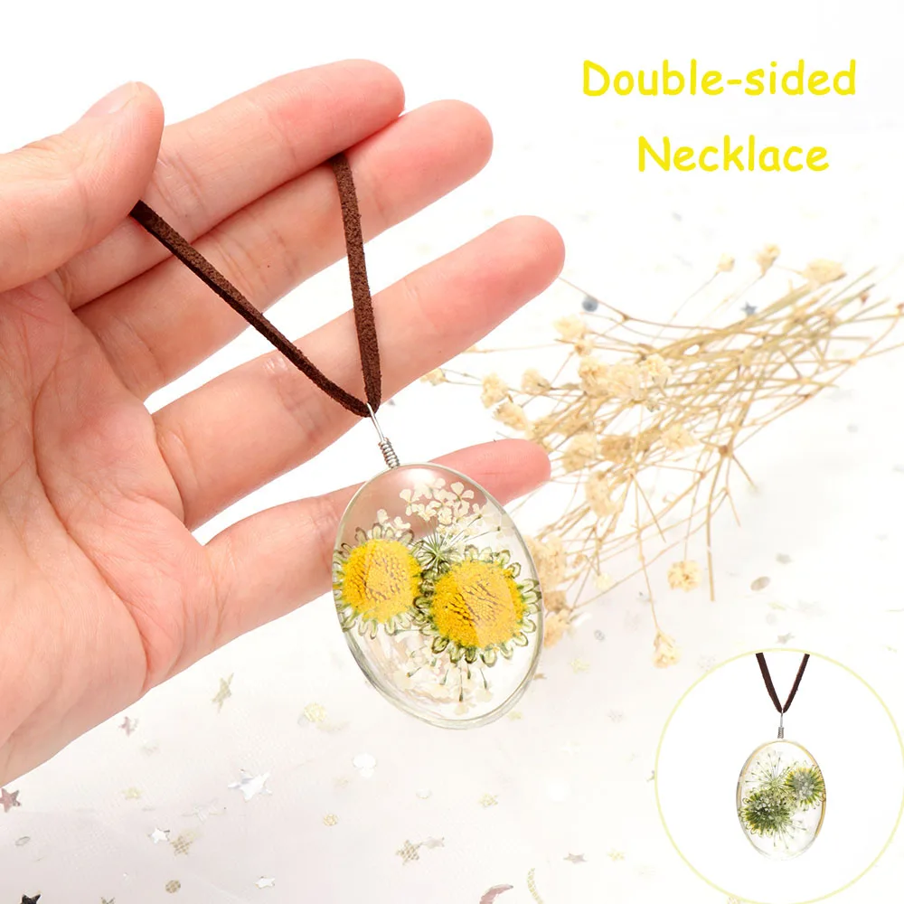 

Boho Natural Flower Necklace Handmade Pendants Vintage Women Leather Rope Double-sided Sunflower Eternal Flower Necklace Jewelry