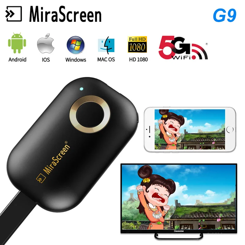 

Mirascreen G9 Plus 4K Wireless HDMI Wifi Display Dongle Receiver 2.4G/5Gh Miracast Airplay DLNA anycast for iOS Android TV stick