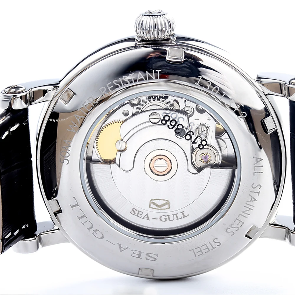 Автоматические механические водонепроницаемые часы из натуральной кожи с римским цифровым деловым механизмом для различных случаев 819,368