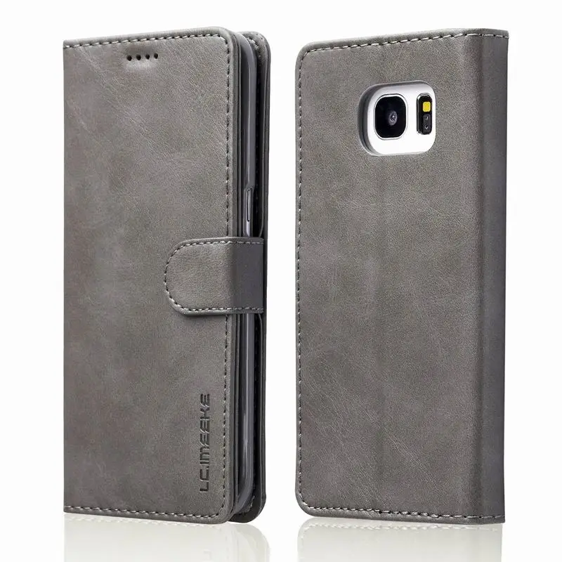 Кожаный чехол-книжка для samsung Galaxy S7 Edge, чехол для samsung S7 Edge, Роскошный кошелек, Магнитный чехол-книжка для мобильного телефона, чехол для samsung S 7 - Цвет: Gray