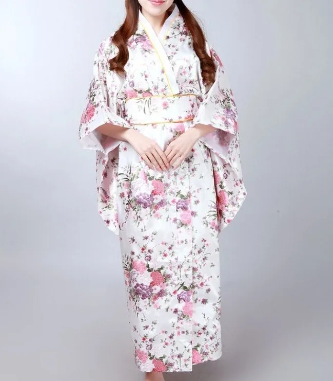 Винтажное японское женское атласное кимоно Yukata Haori с Obi вечернее платье костюм