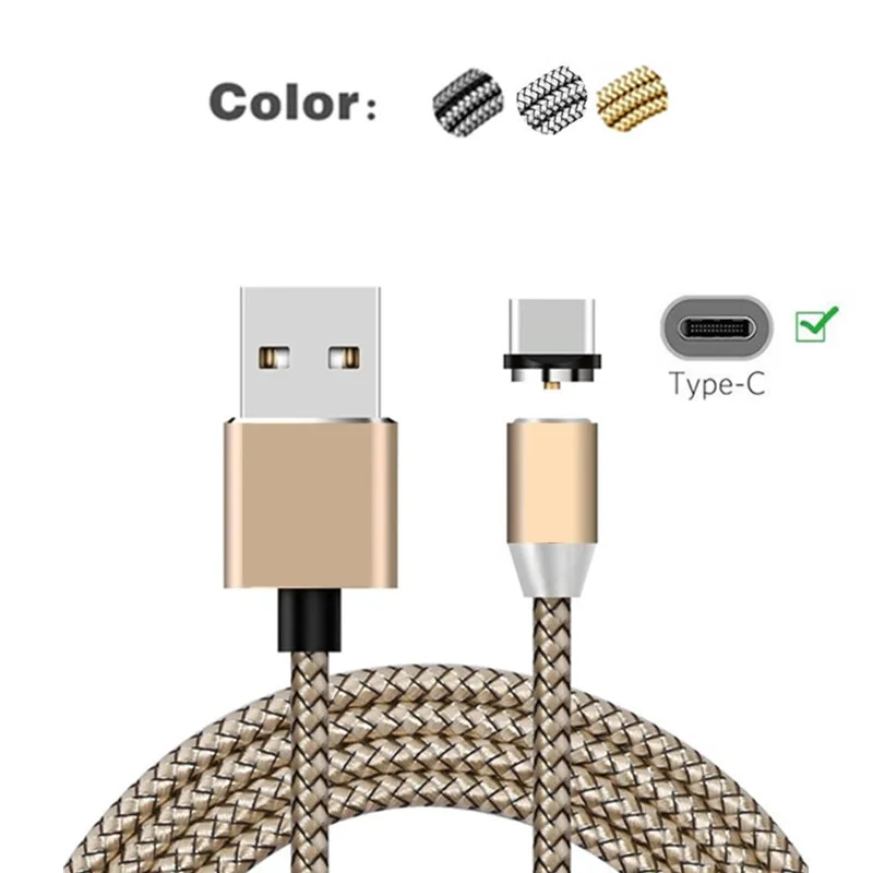 Магнитный USB кабель QC 3,0 быстрое зарядное устройство type C Магнитный зарядный провод для samsung Galaxy S8 S9 A7 A5 A3 C9 Redmi K20 Note 7 Pro - Тип штекера: Only Gold 1M Cable