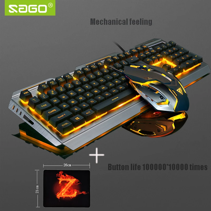 

SAGO V1 USB Wired mechanical feeling keyboard+mouse combos Backlight English gaming keyboard /mouse with Russia words stickers