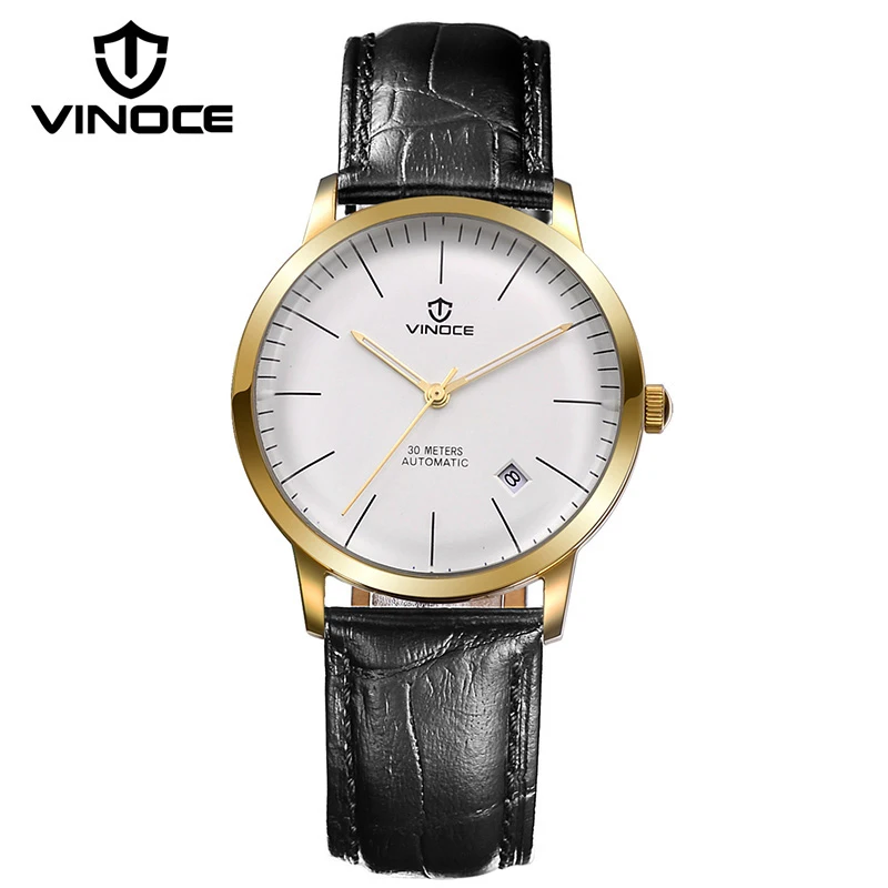 VINOCE 2016 Brand Luxury Business Watch Men Genuine Leather Band Mechanical Wristwatches Fashion Waterproof Relogio Masculino