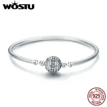 WOSTU Plata de Ley 925 auténtica espumosos bola pulsera y brazaletes para las mujeres ajuste diy dijes de cuentas Original regalo de la joyería de FIB062(China)
