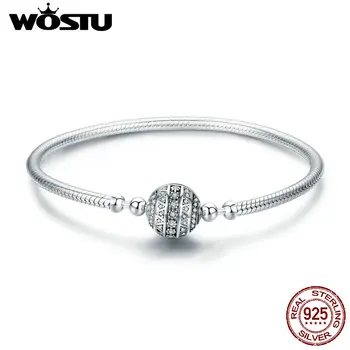 

WOSTU Real 925 Sterling Silver Sparkling Ball Bracelet & Bangles For Women Fit DIY Charms Beads Original Jewelry Gift DXB062