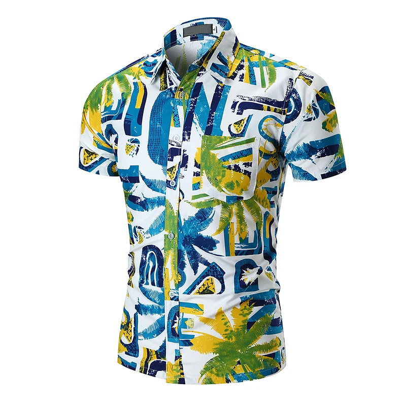 Brand 2018 Men Short Sleeve Mens Beach Shirt Cool Summer Coconut Print