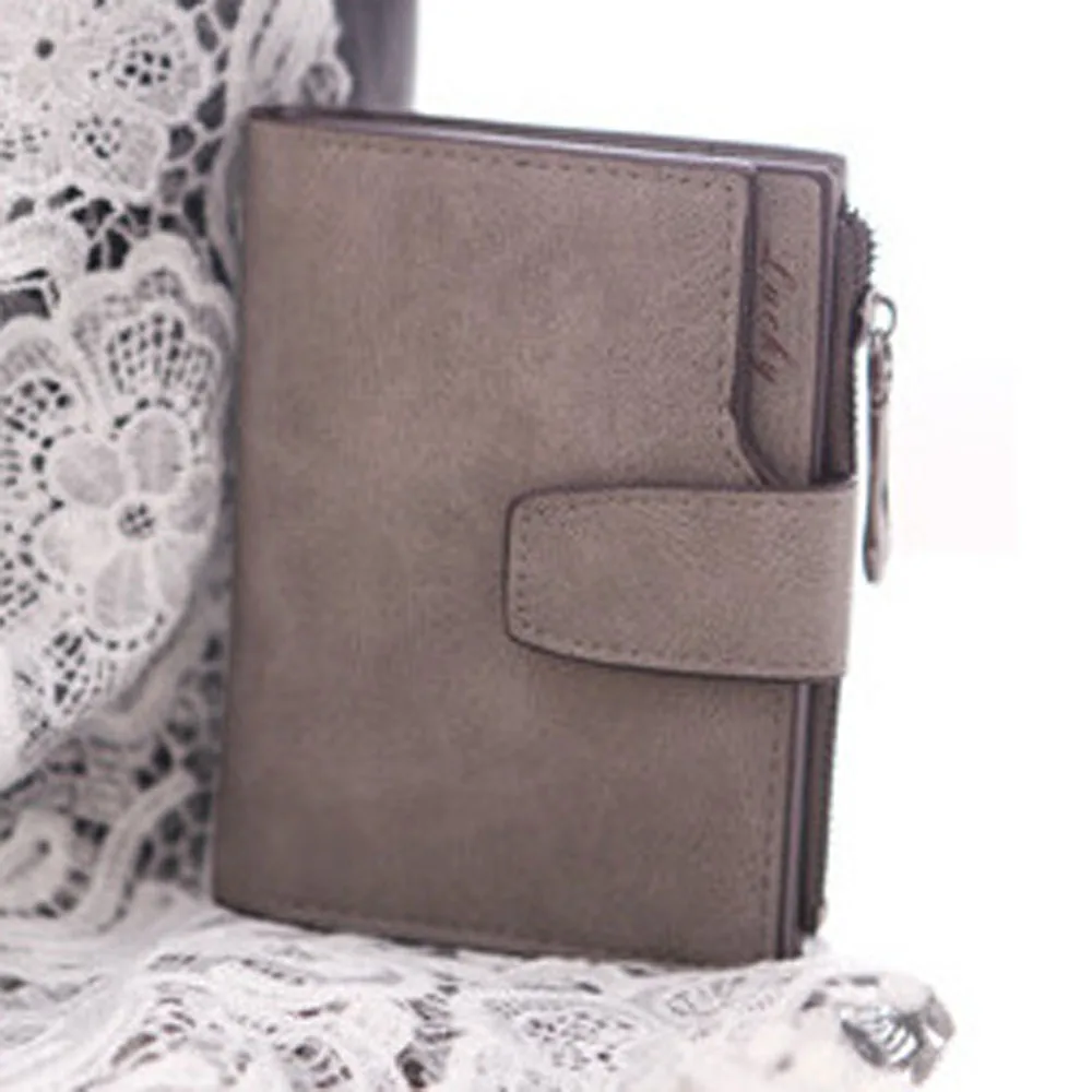 Модный женский мини-кошелек, магический двойной кожаный бумажник, держатель для карт, кошелек на молнии, маленький короткий кошелек, carteira feminin - Цвет: Серый