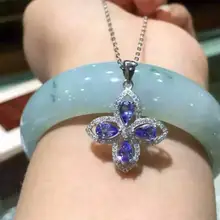 Натуральный Синий танзанит драгоценный камень кулон S925 серебро натуральный драгоценный камень кулон ожерелье модный счастливый клевер женский подарок ювелирные изделия