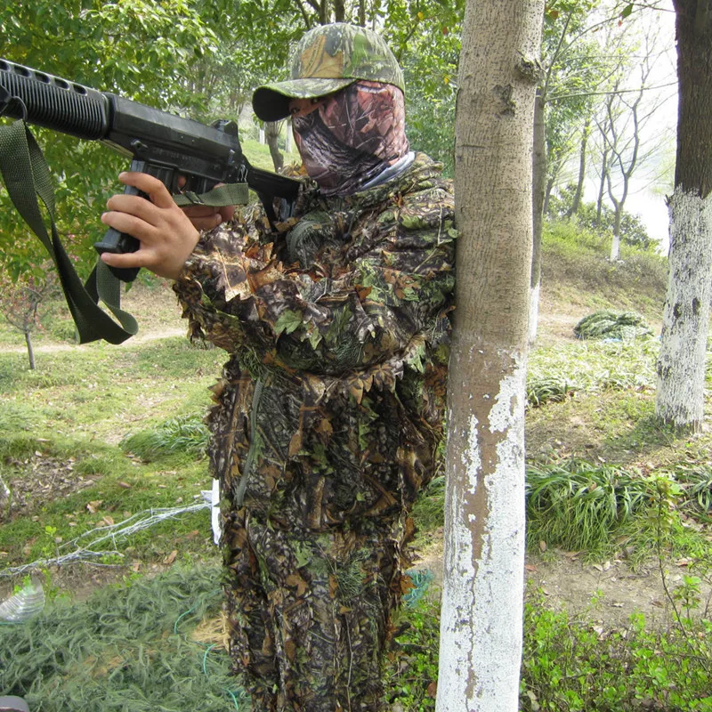 

3D Leaf Bionic Camouflage Bird Watching Tops + Pants Sets Outdoor Camping Hunting Jungle Woodland Birdwatching Sunscreen Suits