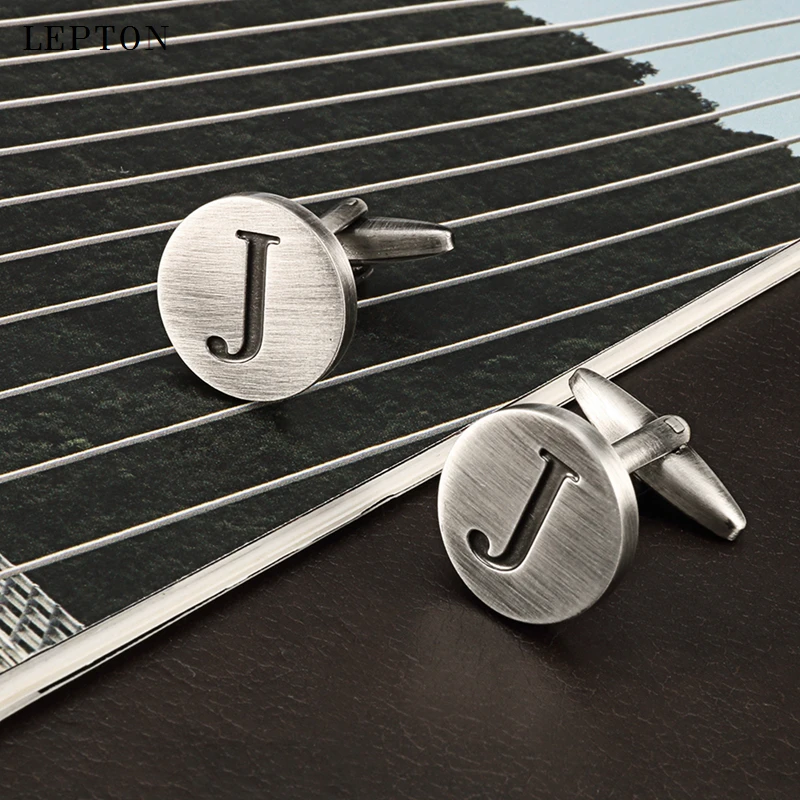 

Lepton Letters J of an alphabet Cufflinks For Mens Antique Silver plated Round Letters J cuff links Men shirt cuffs Cufflinks