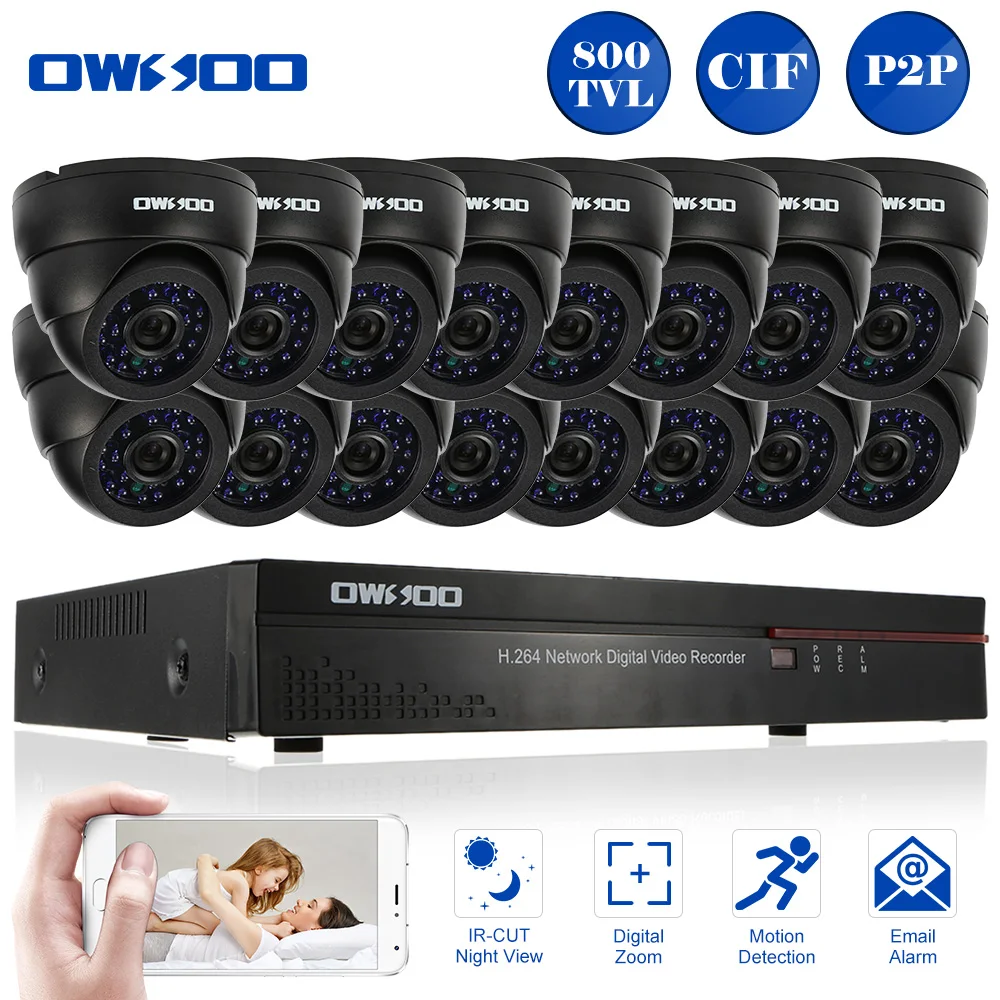 OWSOO 800TVL камера видеонаблюдения системы безопасности 16CH Full CIF DVR цифровой видеорегистратор HDMI 16 шт. PnP инфракрасный Doom IR CUT CCTV камера комплект