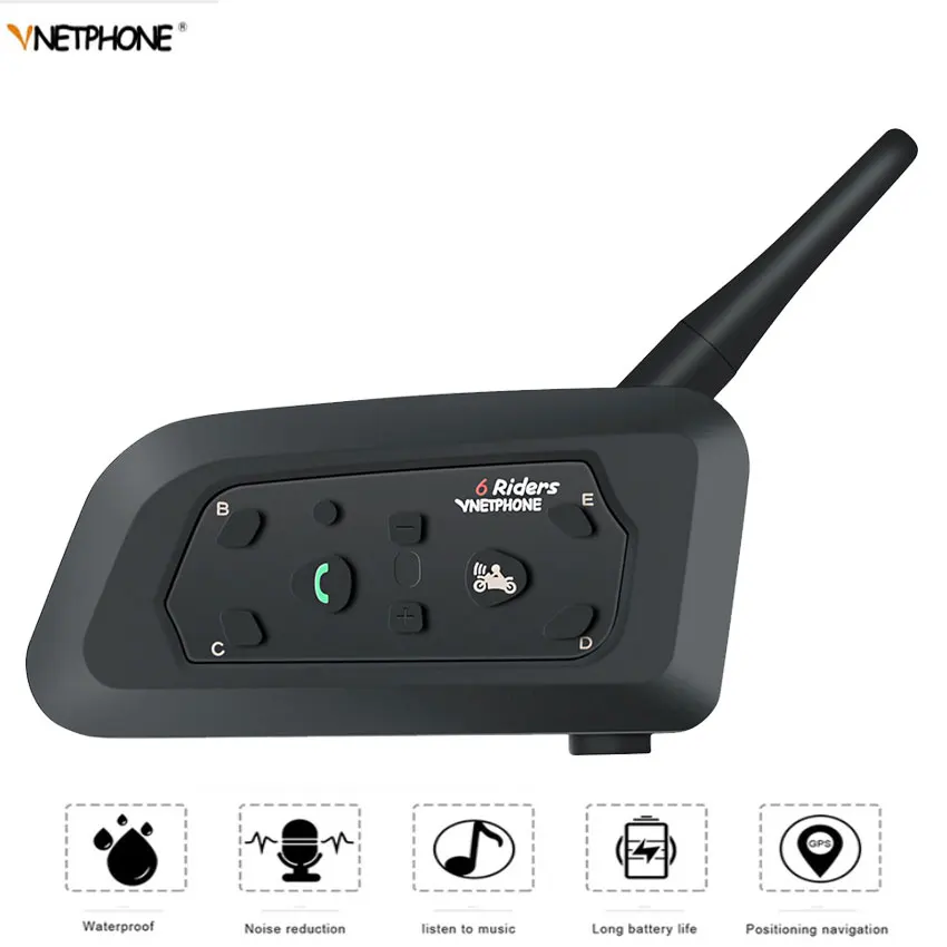 

VNETPHONE V6 Intercom 850mAh Helmet 1200m Bluetooth Headset Motorcycle Comunicador Headphone Speaker for 6 Riders IP65 MP3 GPS