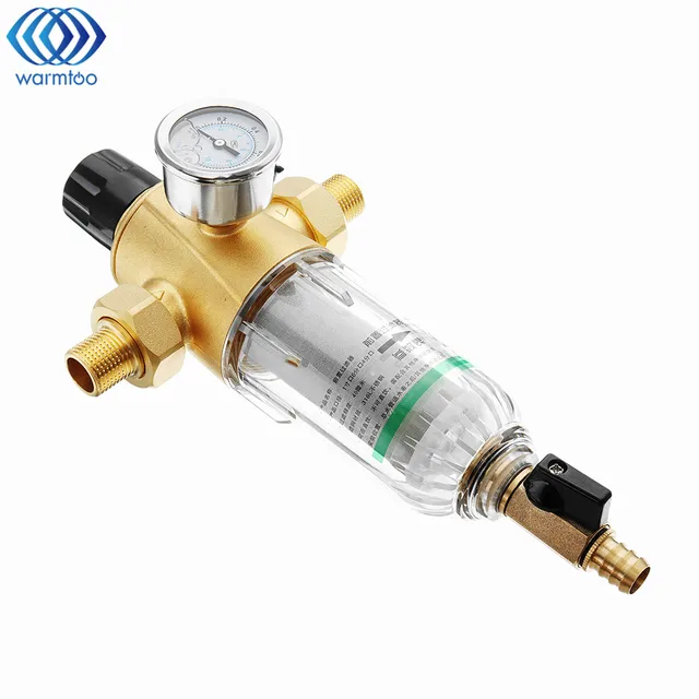 Special Offers Home Pre-filter 3/4" Or 1/2" 50 microns Water Filter With Pressure Gauge Brass Siphon Backwash Tap Water Purifier