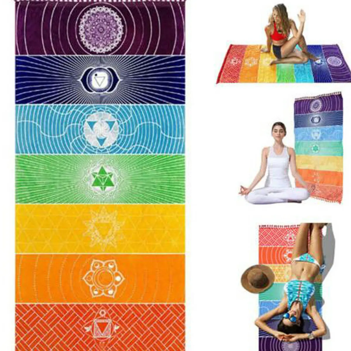 Polyester Bohemia Wall Hanging India Mandala Blanket 7Chakra Colored Tapestry Rainbow Stripes Travel Summer Beach Yoga Mat yoga mat yoga fitness equipment
