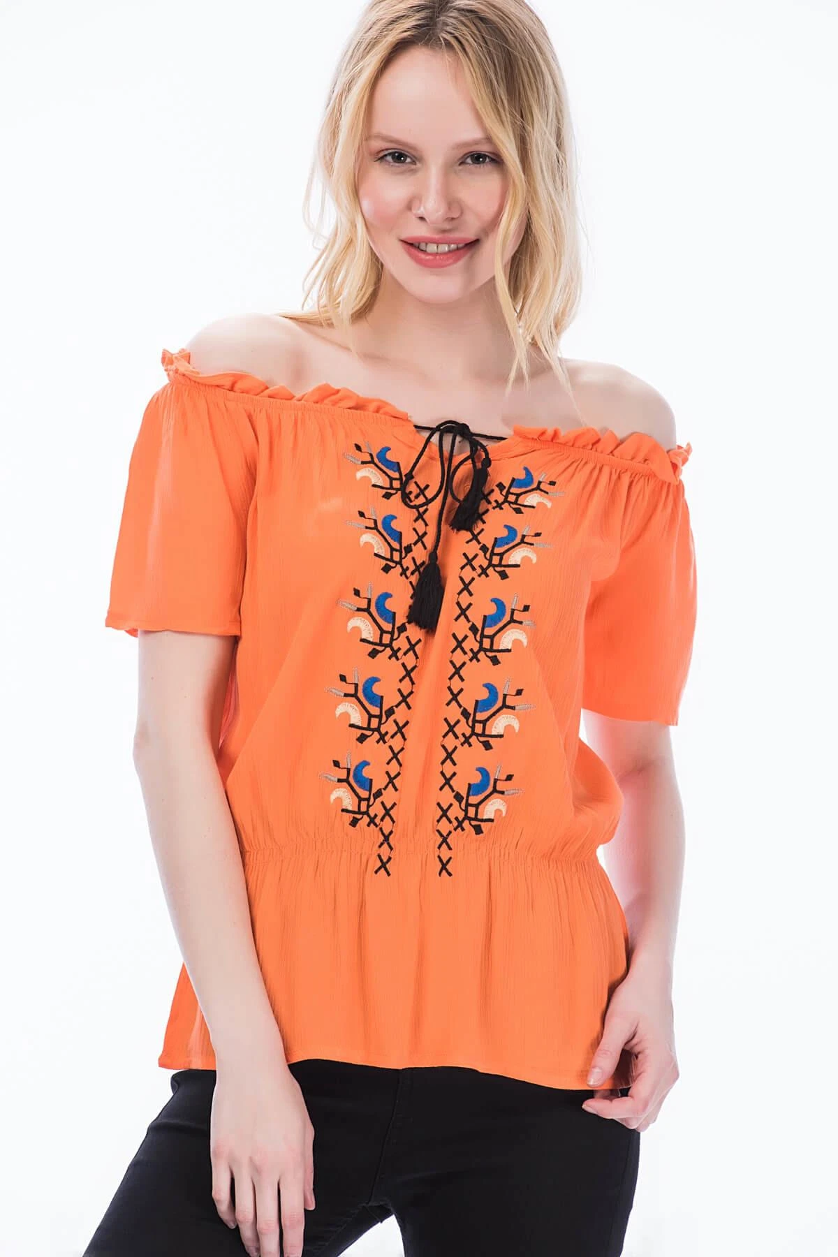 Blusa algodón para mujer de estilo anaranjado con cuello barco naklei? L? GII 8191195|Blusas y camisas| - AliExpress