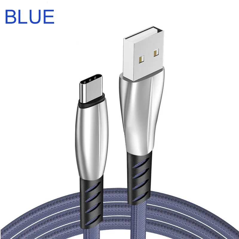 3а 1 м 2 м type-C Micro USB кабель из цинкового сплава плоский ультра прочный кабель передачи данных для samsung Xiaomi huawei Microusb шнур - Цвет: Blue