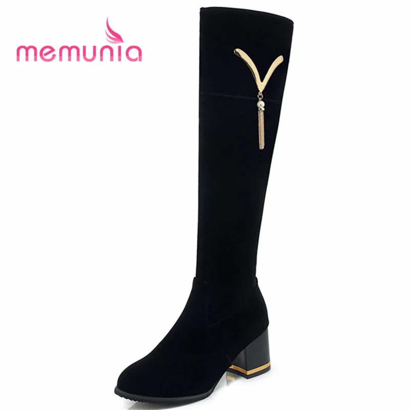 

MEMUNIA plus size 33-46 high heels women boots fashion metal decoration winter boots new arrive 2020 mid calf boots