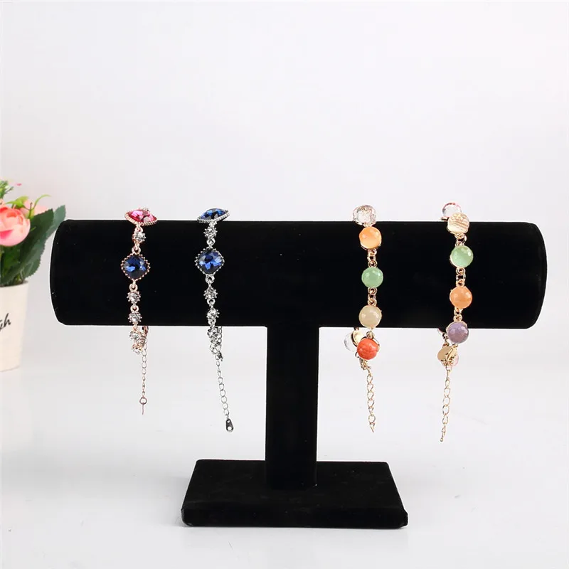 Top Quality Black Velvet Jewelry Display Stand Holder Jewelry Organizer Jewelry Bracelet Chain Watch T-Bar Rack porte bijoux