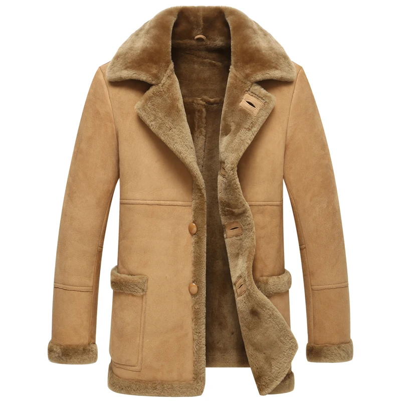 Leather Jacket Men Shearling Coats Mens Fashion Slim