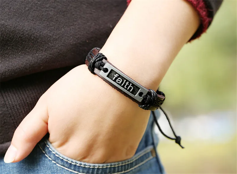 LETAPI Faith Charm черные браслеты из веревки и кожи для мужчин Браслет-манжета Braclet для женщин Braslet для мужчин