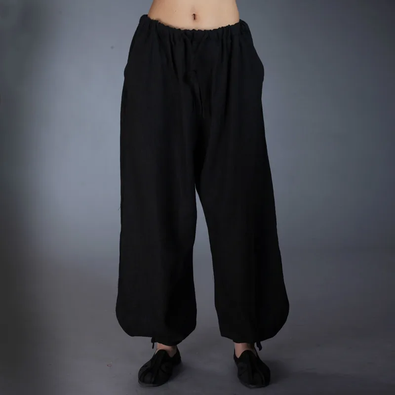 

Pure Linen Kung Fu Sports Yoga Pants Practise Old-coarse Tang-suit Breathable Trousers Chinese Traditiona Tai Chi Loose Pants