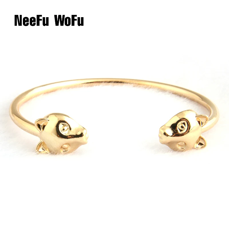 

NeeFuWoFu Leopard Head Bracelets Bangles For Woman Leopard Open Gradient Metal Manual National Wind Charm Jewelry Gift