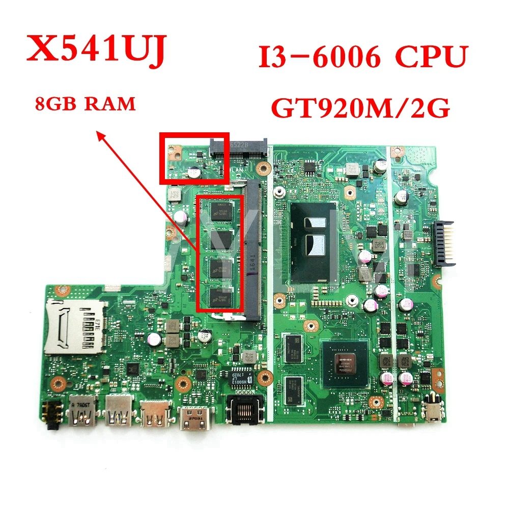  X541UJ GT920M/2G With I3-6006 CPU With 8GB memory mainboard For ASUS X541UVK X541UJ X541UV laptop m
