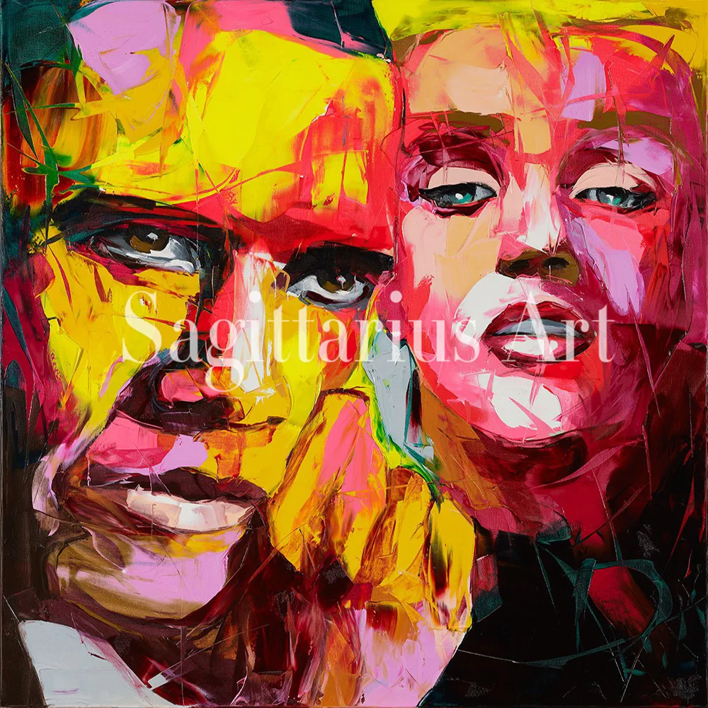 

Hand Painted Palette knife portrait Cool Face Obama et Marilyn Francoise Nielly Designer Oil painting canvas Wall Living Room