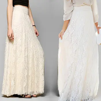 

2019 NEW FASHION ELEGENT LACE SUMMER SOLID Skirt Women Double Layer Chiffon Pleated Long Maxi Skirt Elastic Waist US STOCK