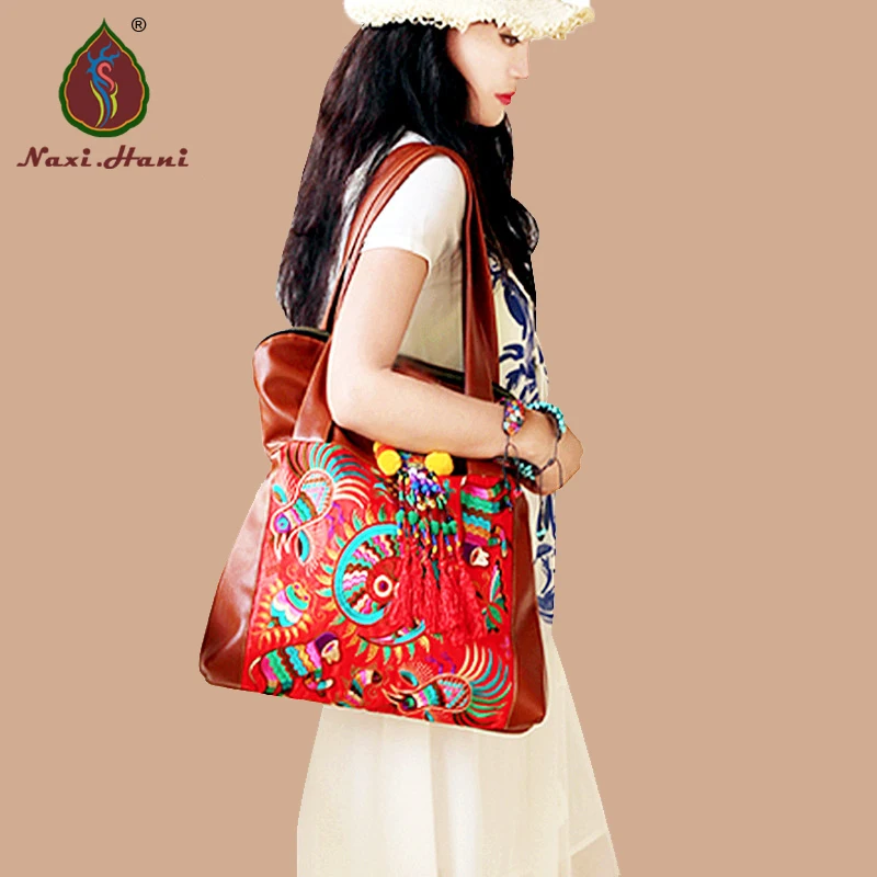 Naxi.Hani original Thailand Soft PU leather women shoulder bags Ethnic