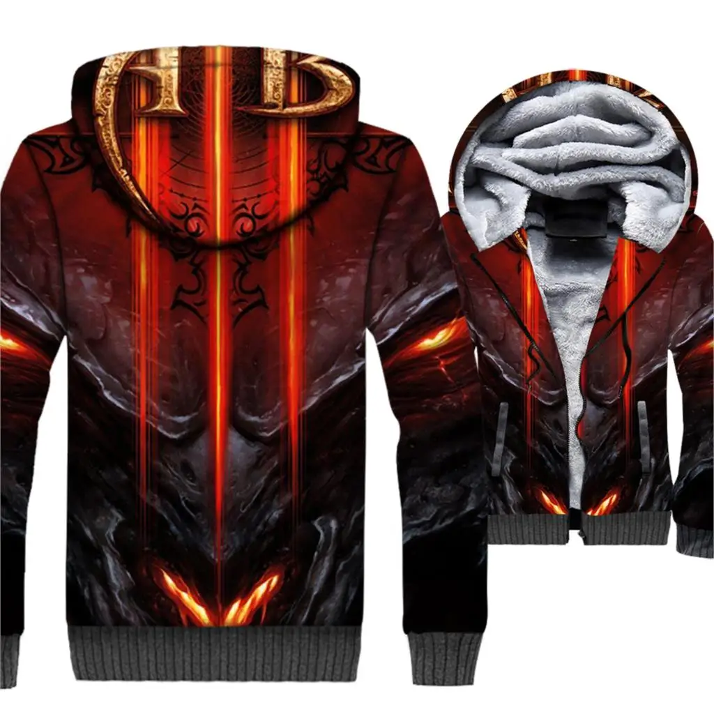 

Harajuku 3D Design Men's Hoodies Diablo Theme Oversize Outerwear Jacket Men's Spring Winter Hip Hop Japanese Streetwear Jacket