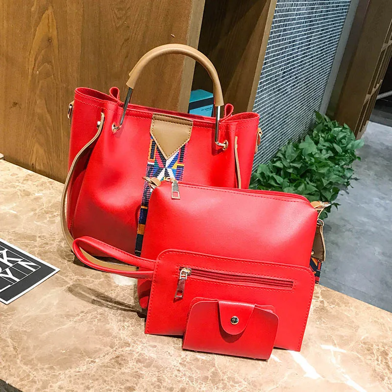 Fashion 4 Pcsset Women Composite Handbag Ribbon Shoulder Crossbody Bucket Bag Totes Large Capacity Casual Female Shopper SS3511 (20)