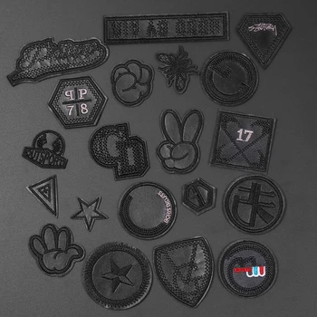

New Black Leather Yeah Star Number Embroidered Patches for Clothes Iron on Clothes Jacket Shoes Appliques Badge Stripe Sticker