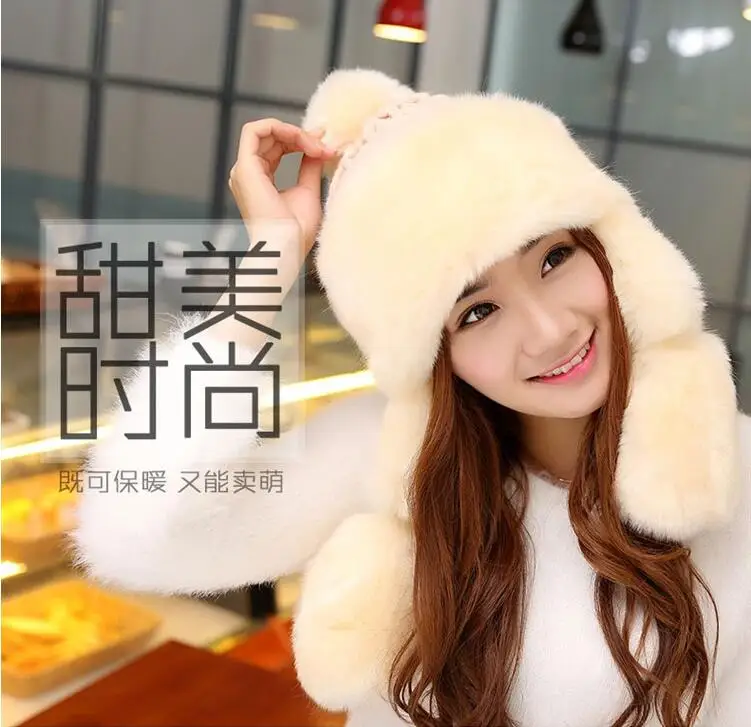 

Women Winter Bomber Hat Korean Version Faux Fur Earflap Trapper Hats Outdoor Ski Cap Warm Mongolia Princess Hat