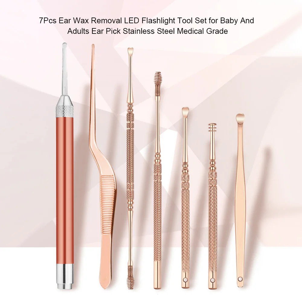 

Ear Wax Cleaning Tools Removal LED Flashlight Tool Set for Baby And Adults Ear Pick Stainless Steel Medical Grade EarPick kit