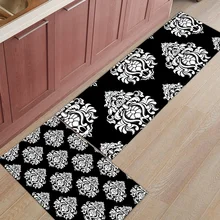 2 шт. кухонные подстилки И КОВРИКИ НАБОР современный классический европейский узор черный домашний декор Нескользящая зона бегун входной коврик