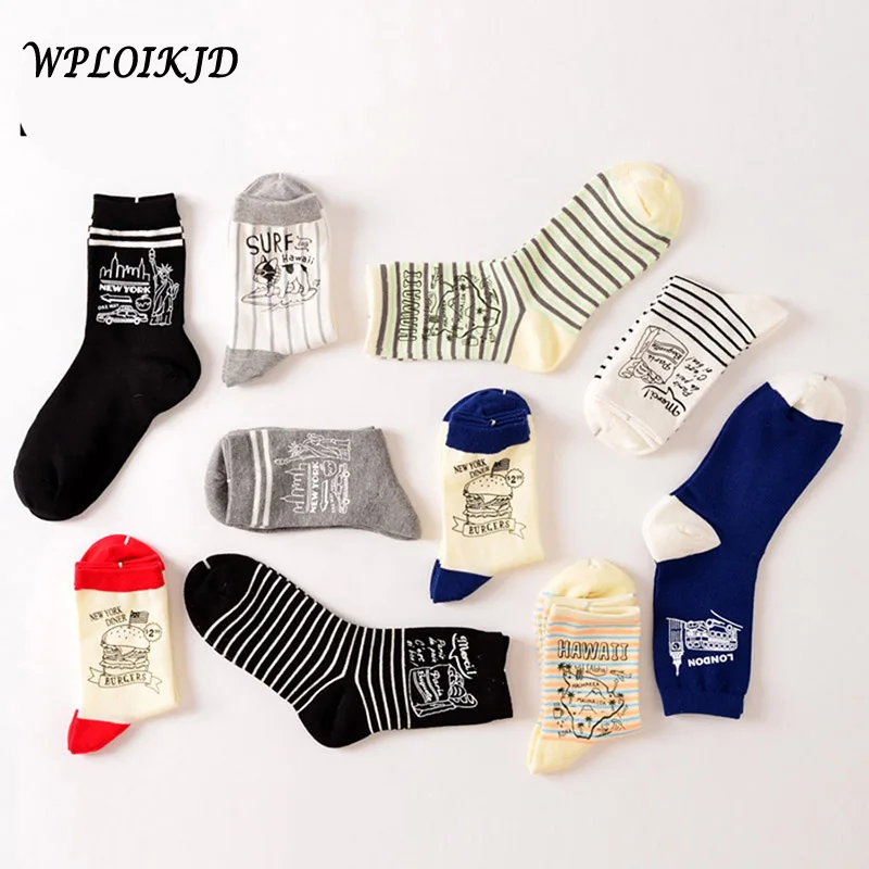 [WPLOIKJD]Korean harajuku personalized sokken printing hot stamping cotton fashion socks women calcetines mujer creative socks