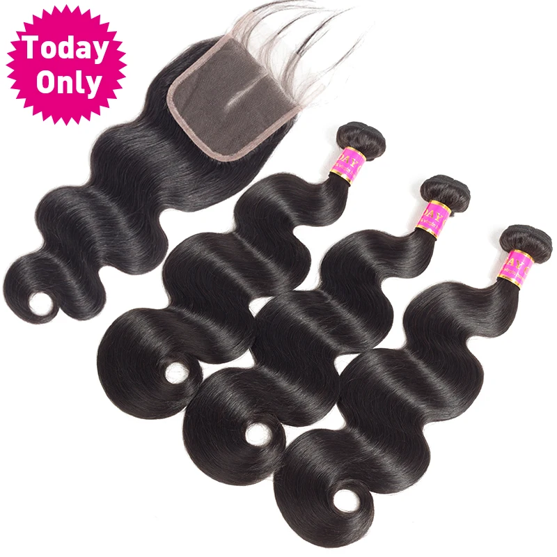 [TODAY ONLY] Peruvian Body Wave 3 Bundles With Closure Remy Human Hair Bundles With Closure Peruvian Hair Bundles With Closure