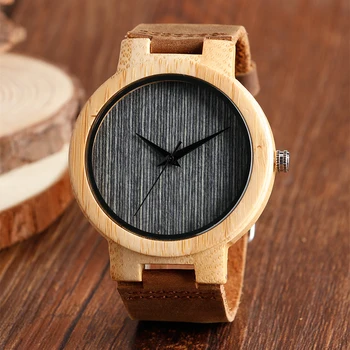 

Luxury Men's Bamboo Wooden Watches Quartz Genuine Leather Strap Quartz Wristwatch Women Relogio Masculino