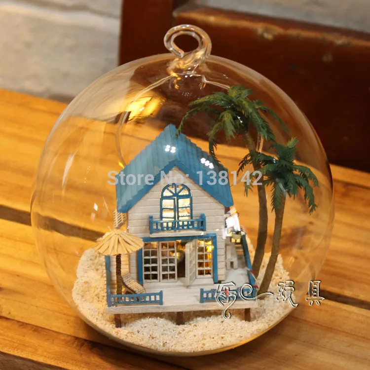 Glass BALL Doll House Model Wooden Miniature DIY Furniture Kit CHRISTMAS gift 
