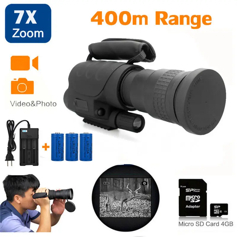 Brand New Rongland NV-760D+ Infrared Night Vision IR Monocular Telescopes 7x60+3XBatteries+Charger+4GB SD Card Free shipping