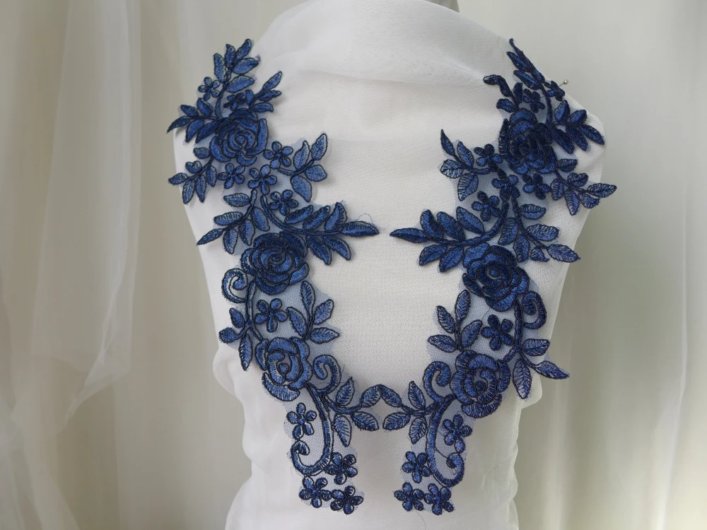 

5 Pairs Leaf Pattern Lace Applique In Navy Blue/Pink/Smoky Gray Embroidery Lace Applique DIY Lace Trim