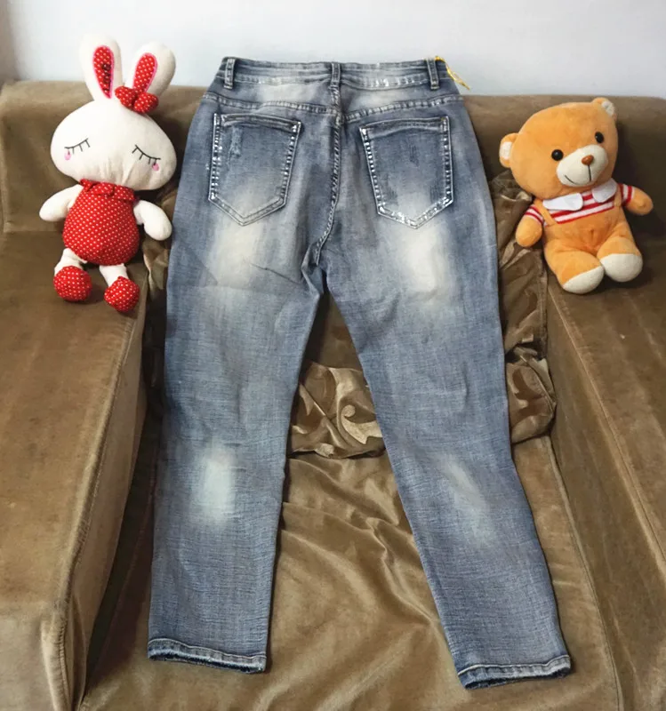 Femeninos Elástica Vaqueros 0906 Jeans Denim Vintage Skinny Mujer Lentejuelas Casual Pantalones Lujo Con Cordón Delgado AqzwZArBEx