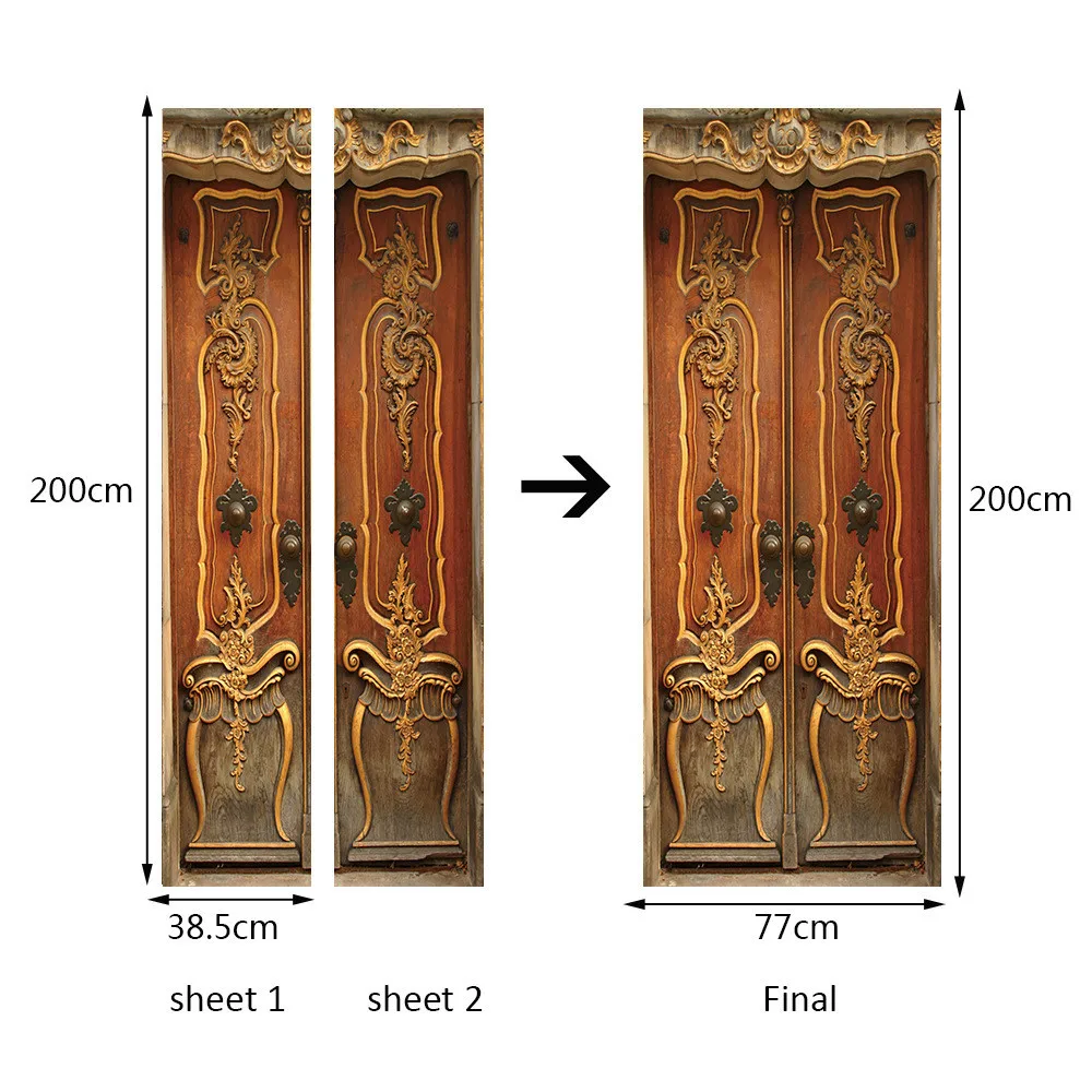 77x200 см 3D ретро деревянные двери наклейки водонепроницаемые украшения дома аксессуары для спальни гостиной самоклеющиеся наклейки Фреска