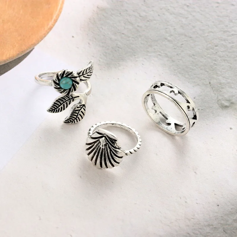 5 pieces/set Vintage Shell Shark Midi Rings Set For Women Blue Stone Tibetan Animal Carved Boho Ring Jewelry Knuckle Rings 5 pieces/set Vintage Shell Shark Midi Rings Set For Women Blue Stone Tibetan Animal Carved Boho Ring Jewelry Knuckle Rings